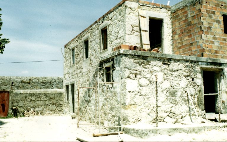 Stone walls during the restoration